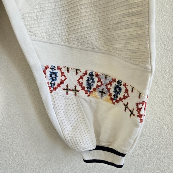 Free People Crystal Sport Joggers Embroidered Ribbed Waist Ivory Red Gold Large - Picture 5 of 16